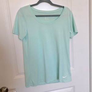 Scoop neck, Nike Dri-fit workout shirt.